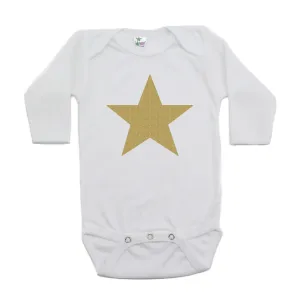 Christmas Big Gold Glitter, Black, And White Star Long Sleeve Infant Bodysuit