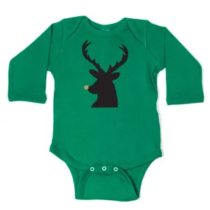 Christmas Black Reindeer w/ Glitter Nose Long Sleeve Infant Bodysuit