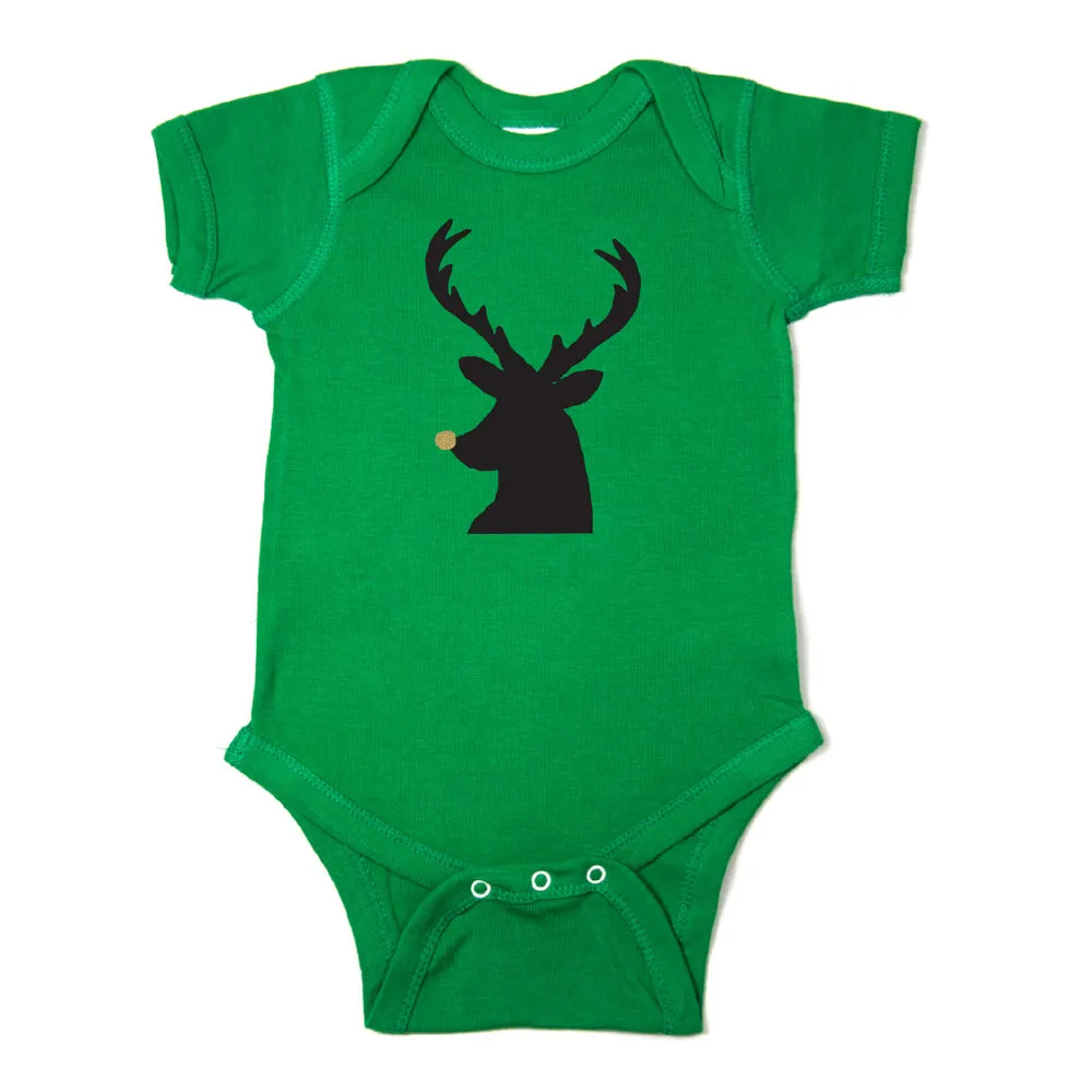 Christmas Black Reindeer w/ Glitter Nose Short Sleeve Infant Bodysuit