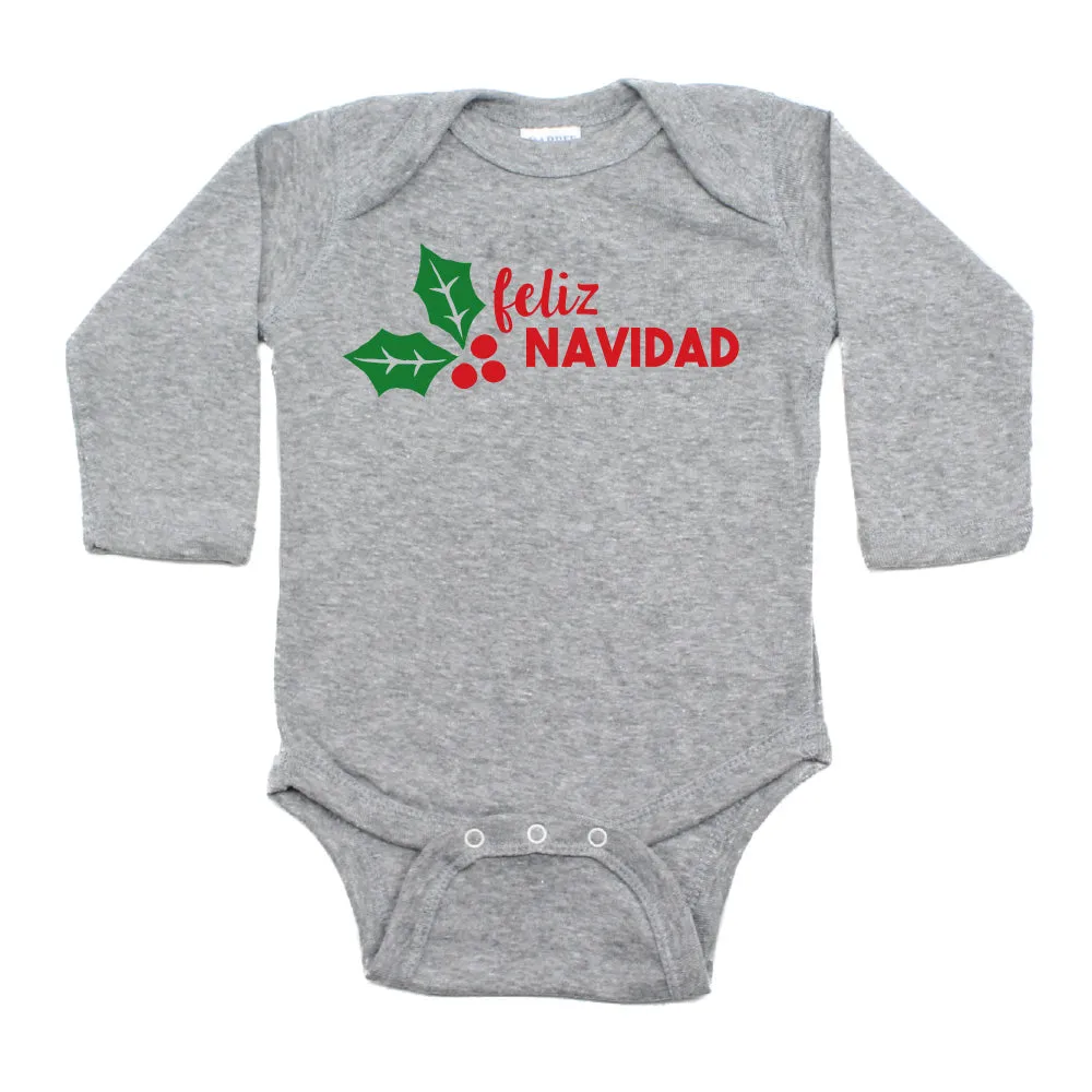 Christmas Feliz Navidad Mistletoe Long Sleeve Infant Bodysuit
