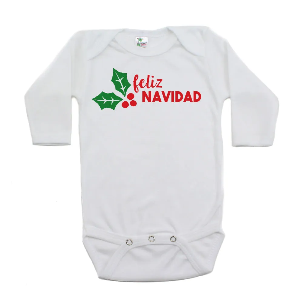 Christmas Feliz Navidad Mistletoe Long Sleeve Infant Bodysuit