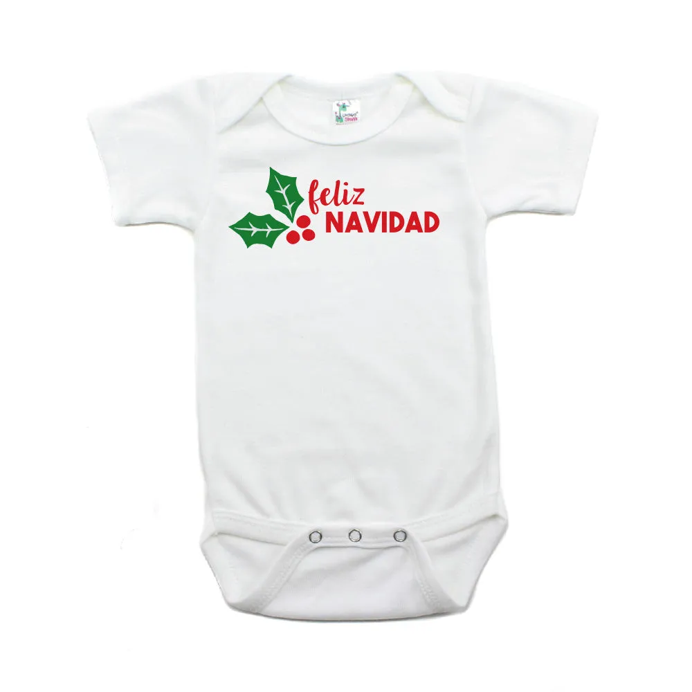Christmas Feliz Navidad Mistletoe Short Sleeve Infant Bodysuit