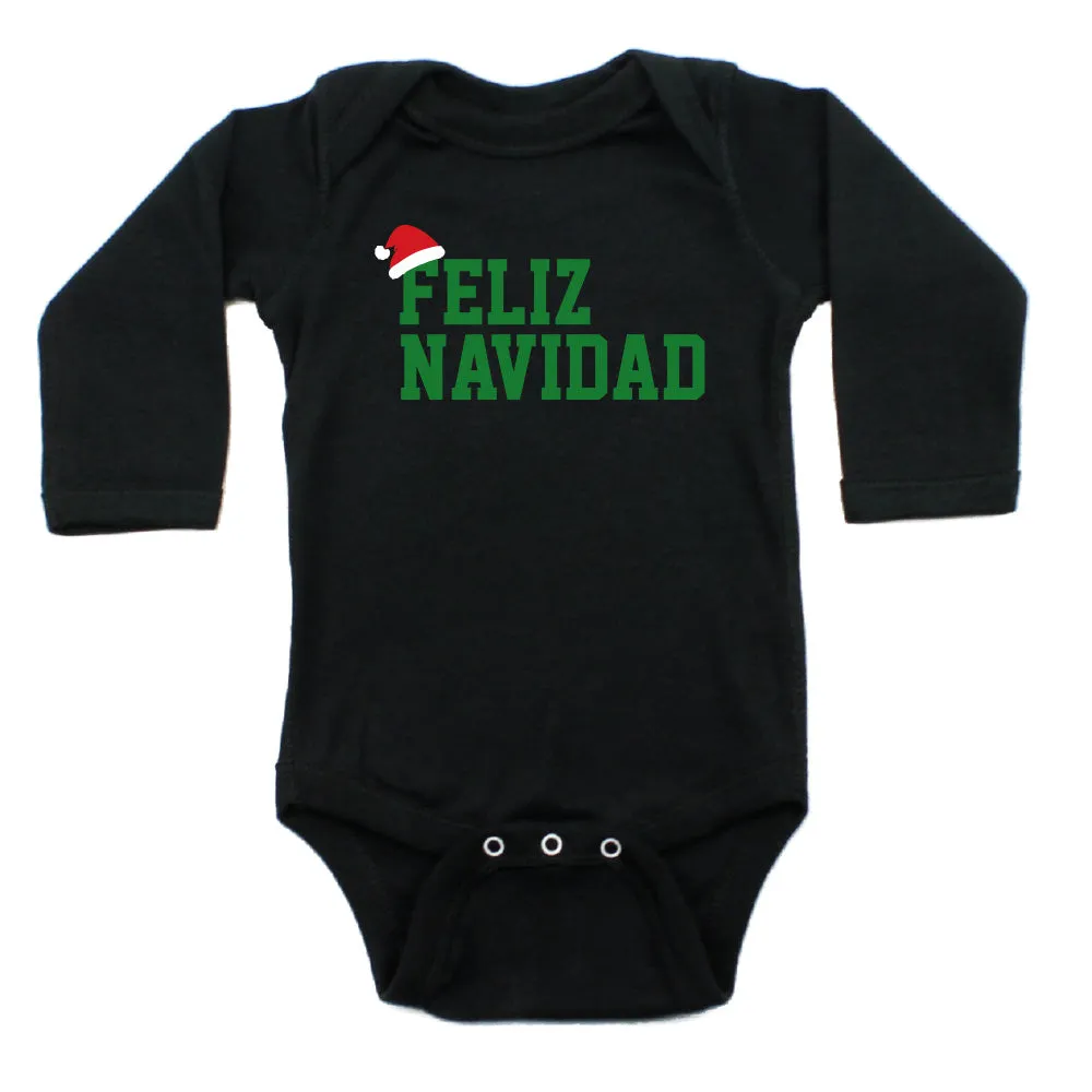 Christmas Feliz Navidad Santa Hat Long Sleeve Infant Bodysuit