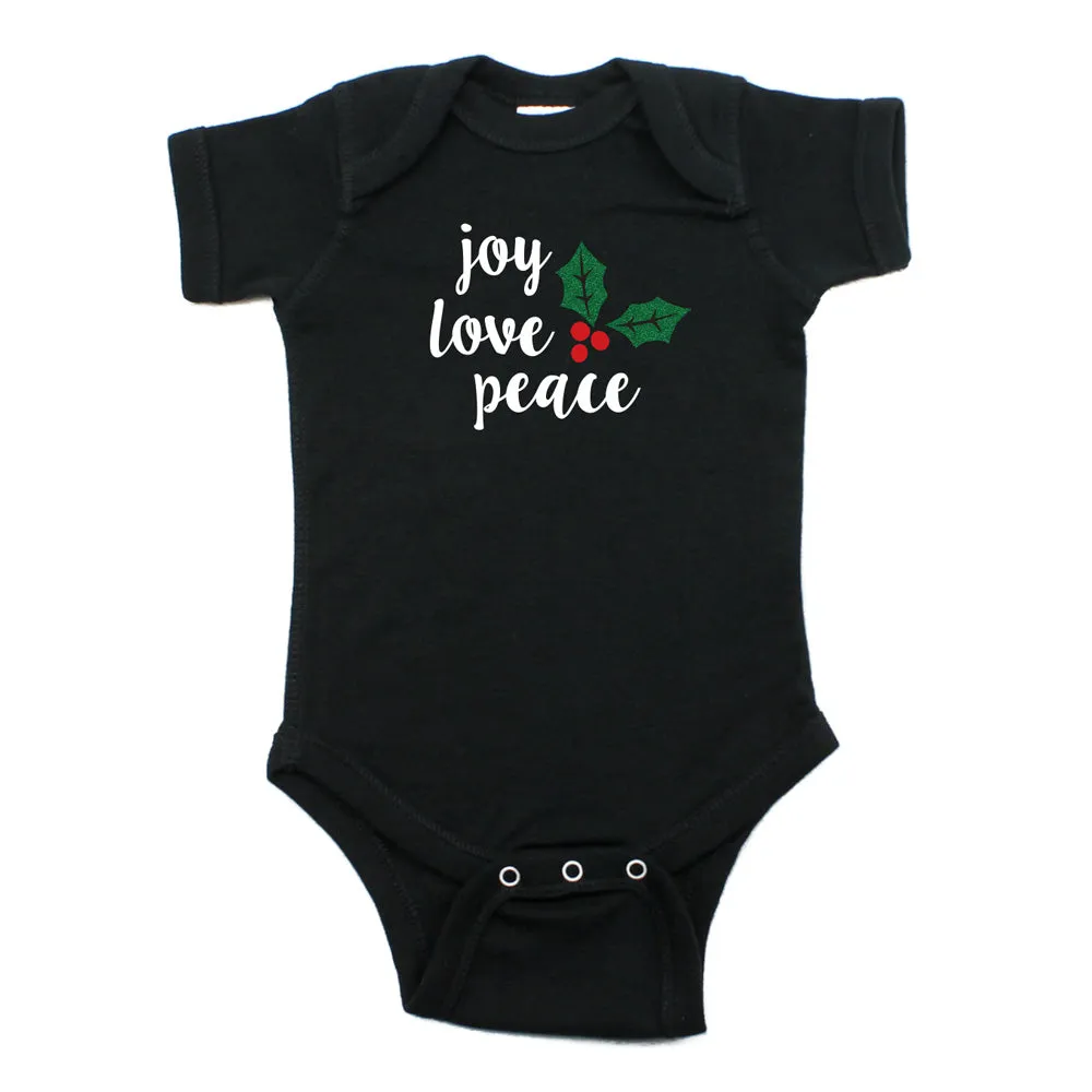 Christmas Joy Love Peace Mistletoe Short Sleeve Infant Bodysuit