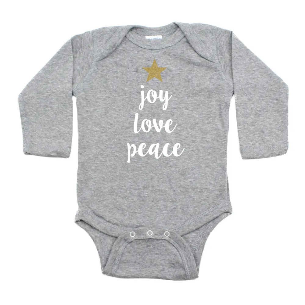 Christmas Joy Love Peace Tree Glitter Star Long Sleeve Infant Bodysuit