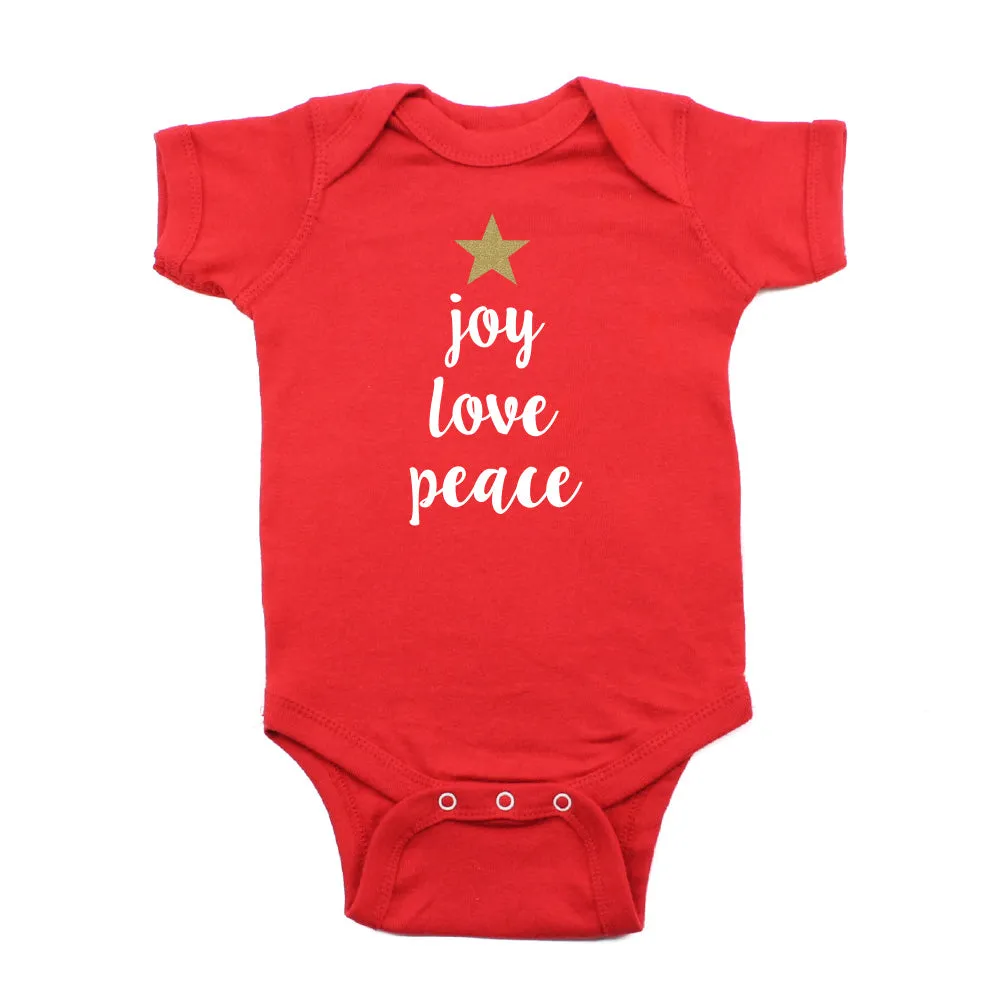 Christmas Joy Love Peace Tree Glitter Star Short Sleeve Infant Bodysuit