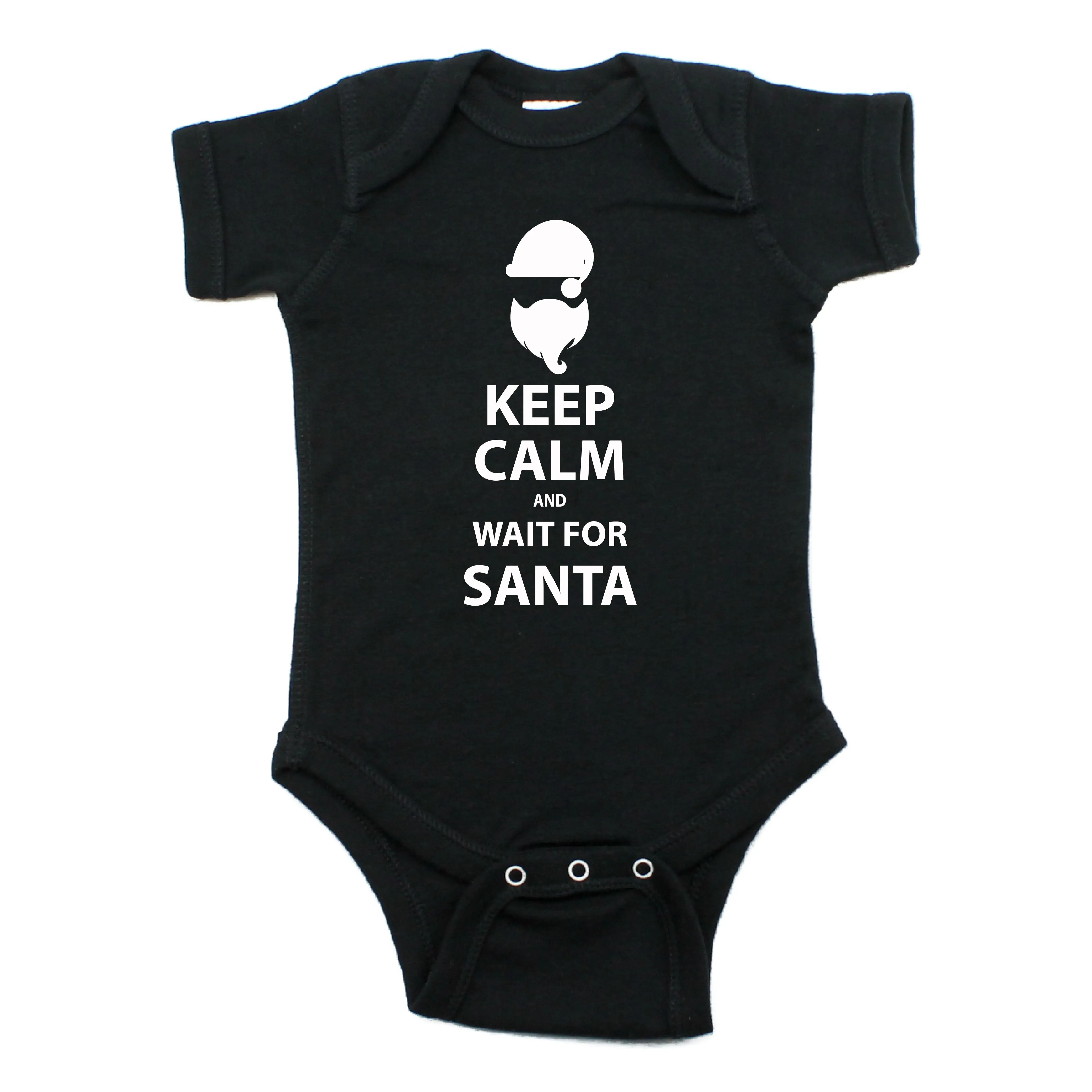 Christmas Keep Calm Wait For Santa Short Sleeve Bodysuit