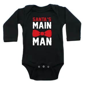 Christmas Santa's Main Man Long Sleeve 100% Cotton Bodysuit,
