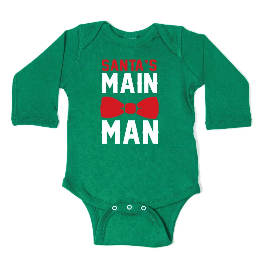 Christmas Santa's Main Man Long Sleeve 100% Cotton Bodysuit,