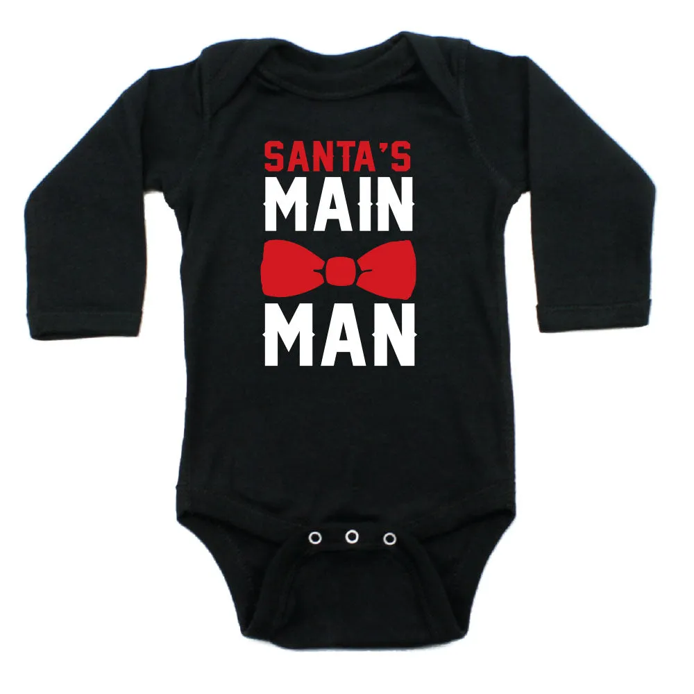 Christmas Santa's Main Man Long Sleeve 100% Cotton Bodysuit,