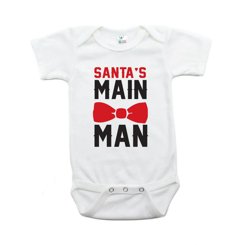 Christmas Santa's Main Man Short Sleeve 100% Cotton Bodysuit