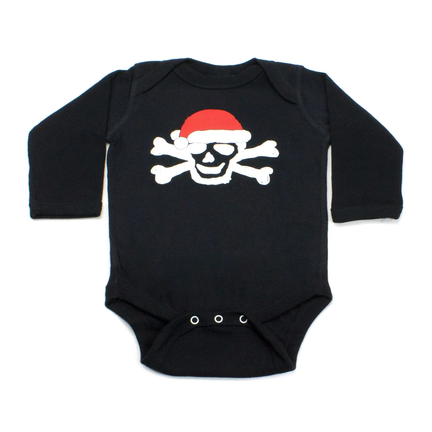 Christmas Scribble Skull Santa Hat Crossbone Long Sleeve Baby Infant Bodysuit