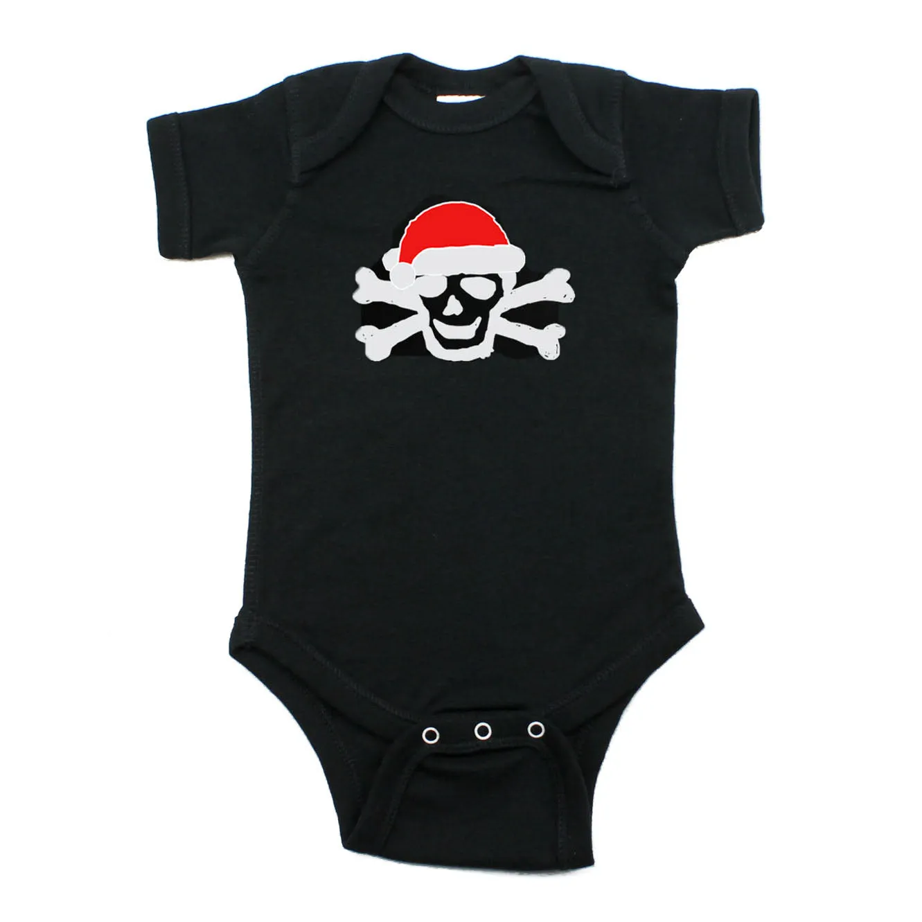 Christmas Scribble Skull Santa Hat Crossbone Short Sleeve Baby Infant Bodysuit