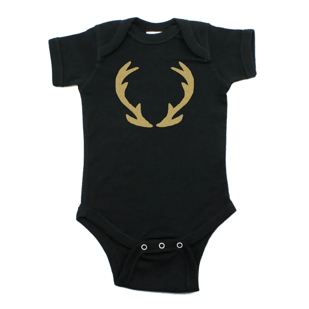Christmas Solid Deer Antlers Short Sleeve Infant Bodysuit
