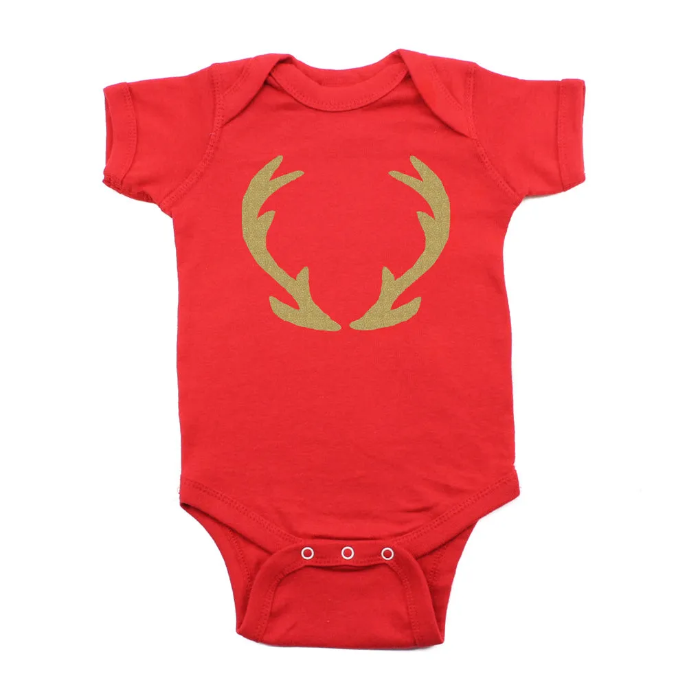 Christmas Solid Deer Antlers Short Sleeve Infant Bodysuit