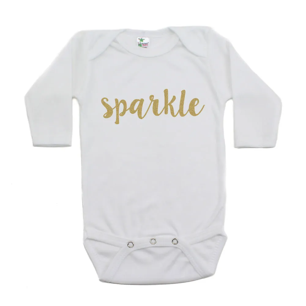 Christmas Sparkle with Gold Glitter Long Sleeve Infant Bodysuit