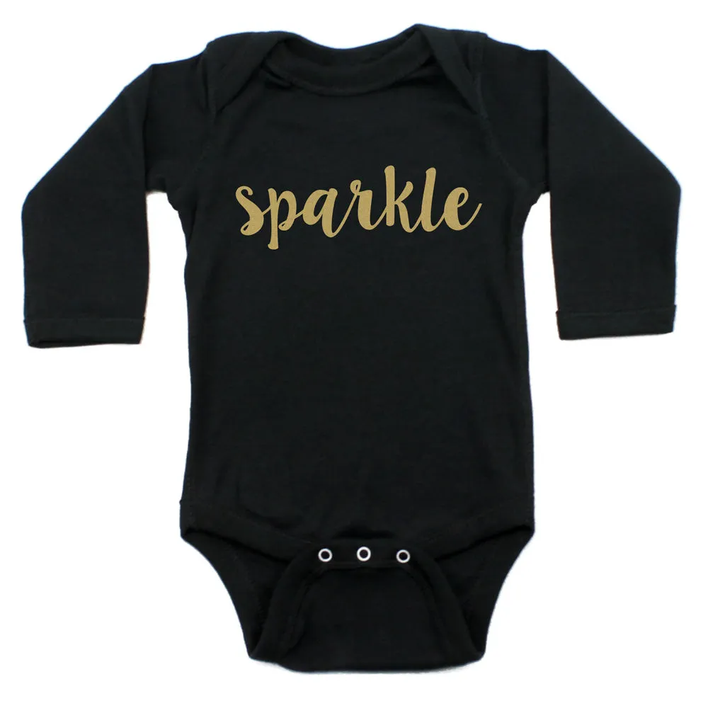 Christmas Sparkle with Gold Glitter Long Sleeve Infant Bodysuit