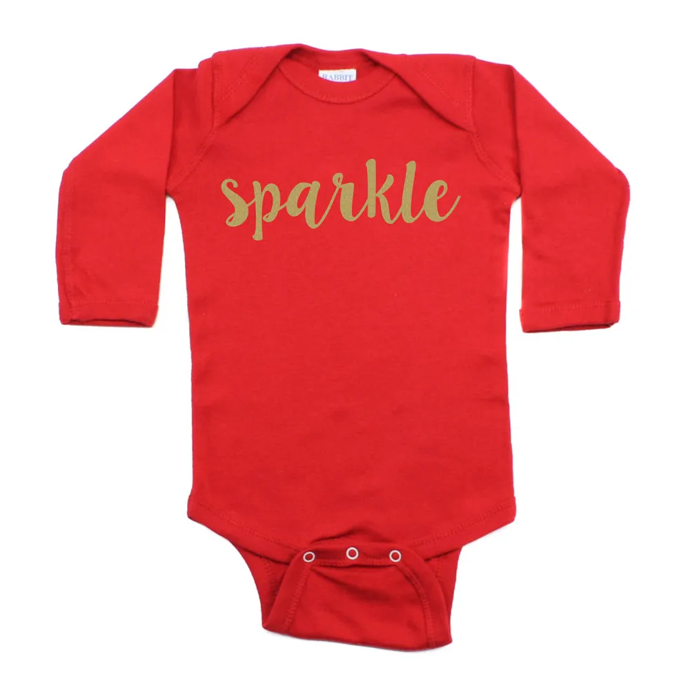 Christmas Sparkle with Gold Glitter Long Sleeve Infant Bodysuit