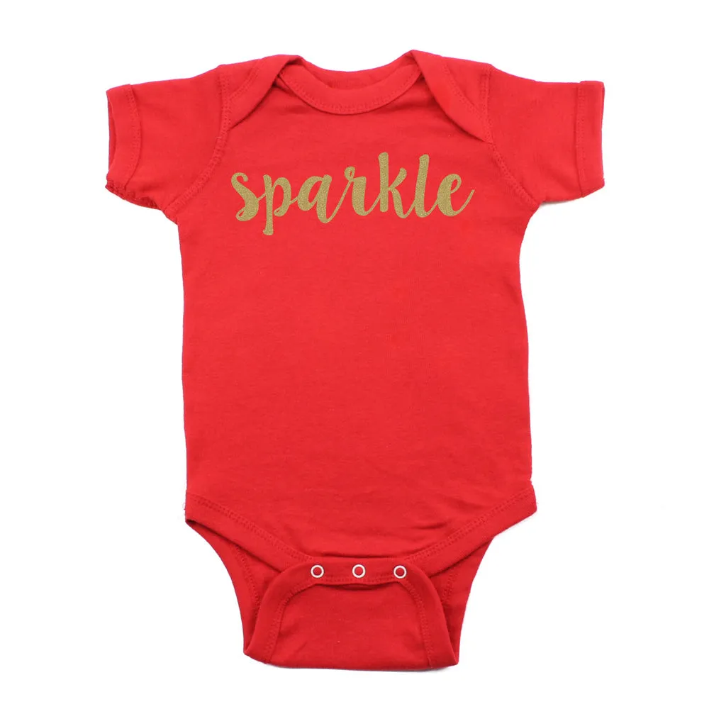 Christmas Sparkle with Gold Glitter Short Sleeve Infant Bodysuit