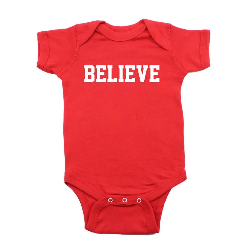 ChristmasBelieve Word Short Sleeve Infant Bodysuit