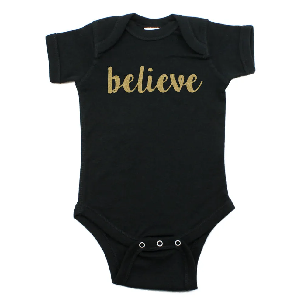 ChristmasBelieve Word Short Sleeve Infant Bodysuit