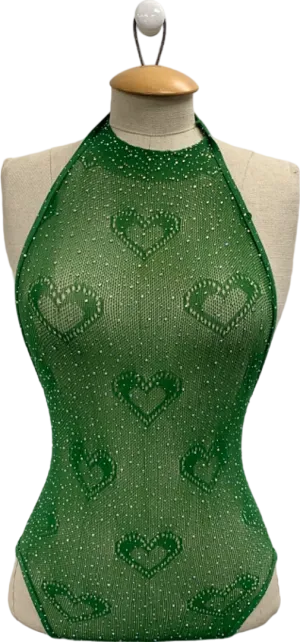 Ciberia Green Heart Pattern Halter Bodysuit One Size