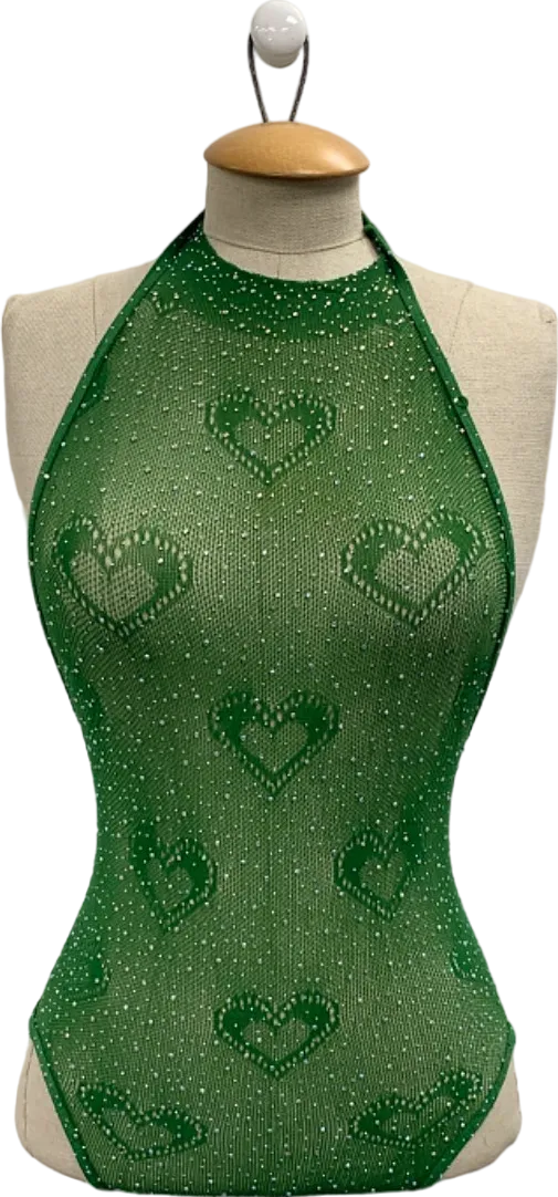 Ciberia Green Heart Pattern Halter Bodysuit One Size