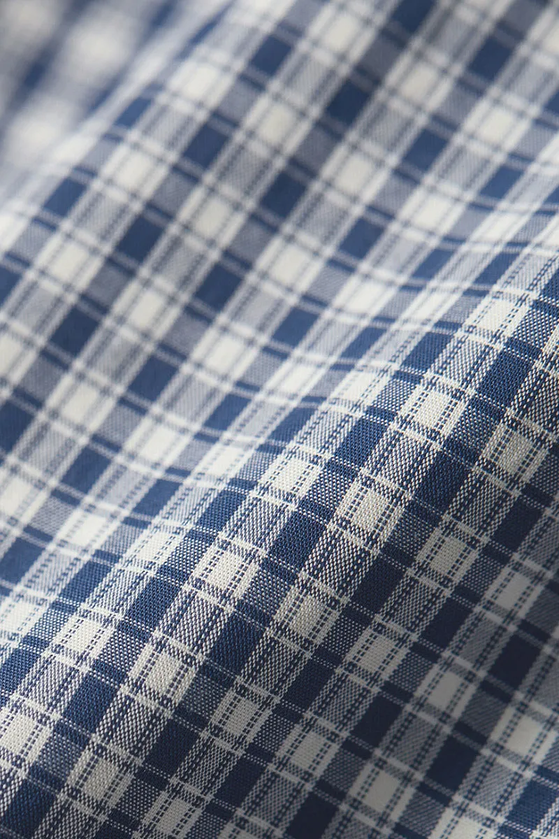 Classic Cotton Blue-White Checkered Long Sleeve Button-up Shirt