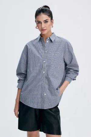 Classic Cotton Blue-White Checkered Long Sleeve Button-up Shirt