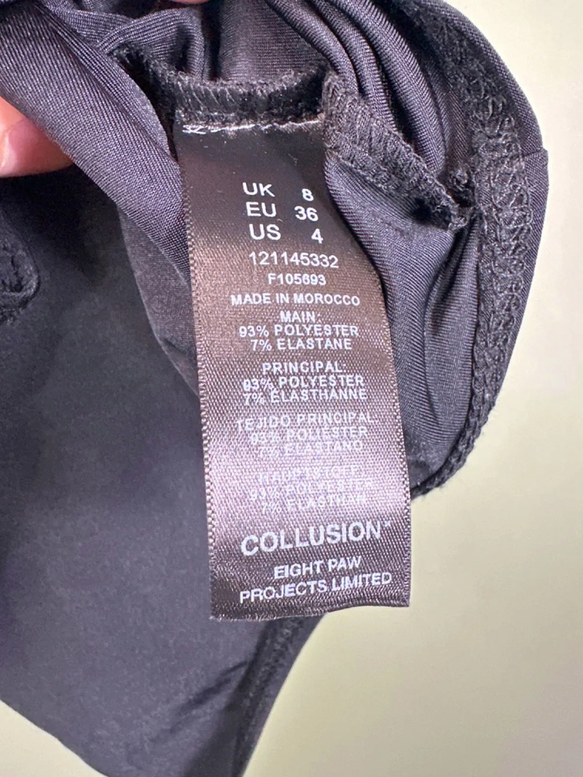 Collusion Black Bodysuit UK 8