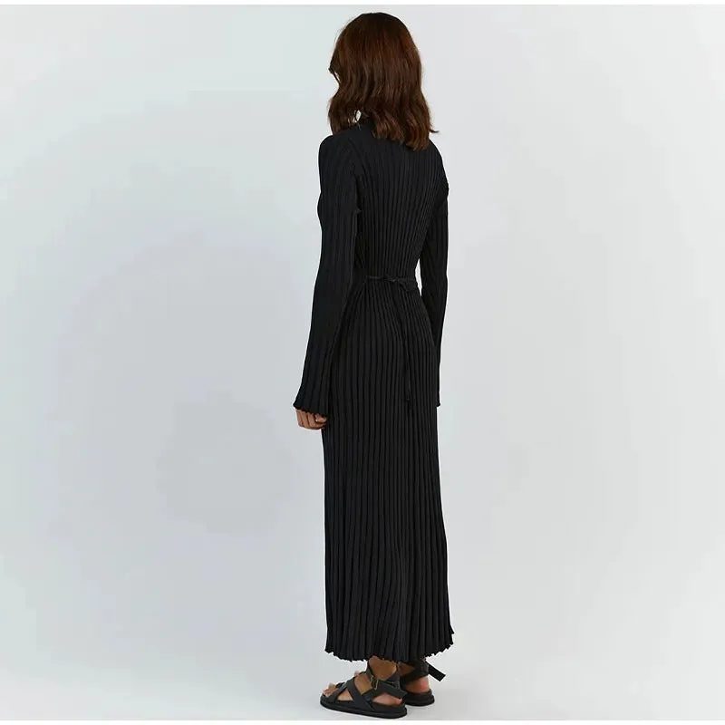 Comfy Aesthetic Ribbed Long Sleeve Maxi Sweater Dress