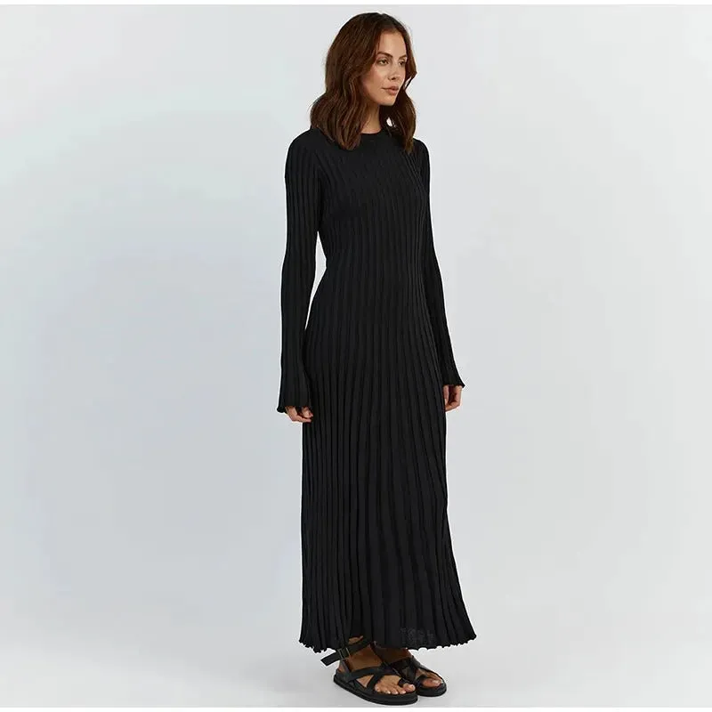 Comfy Aesthetic Ribbed Long Sleeve Maxi Sweater Dress