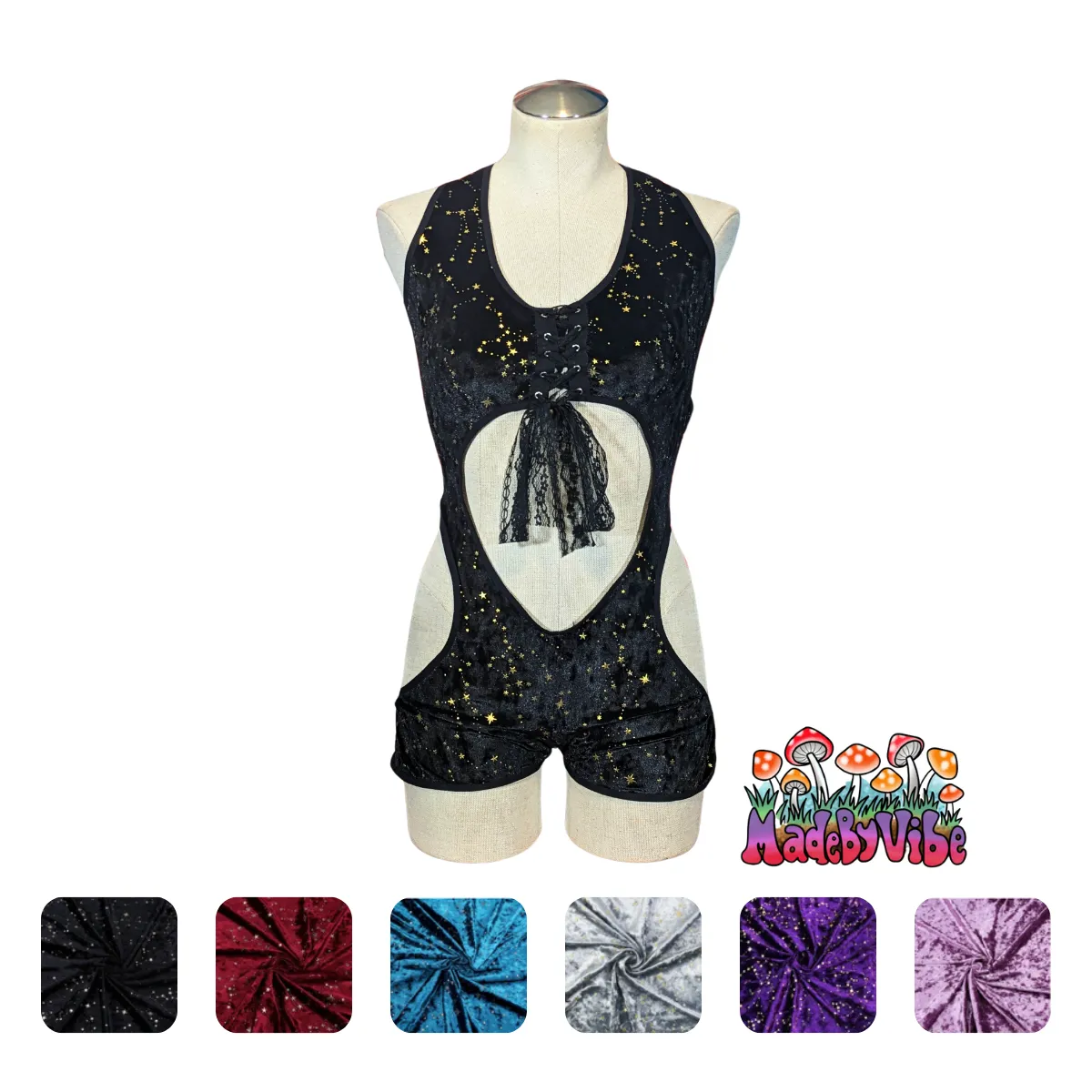 Constellation Velvet Cut Out Romper Bodysuit - Made to Order
