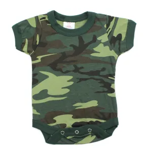 Cotton Short Sleeve Baby Bodysuit Creeper, Woodland Camo