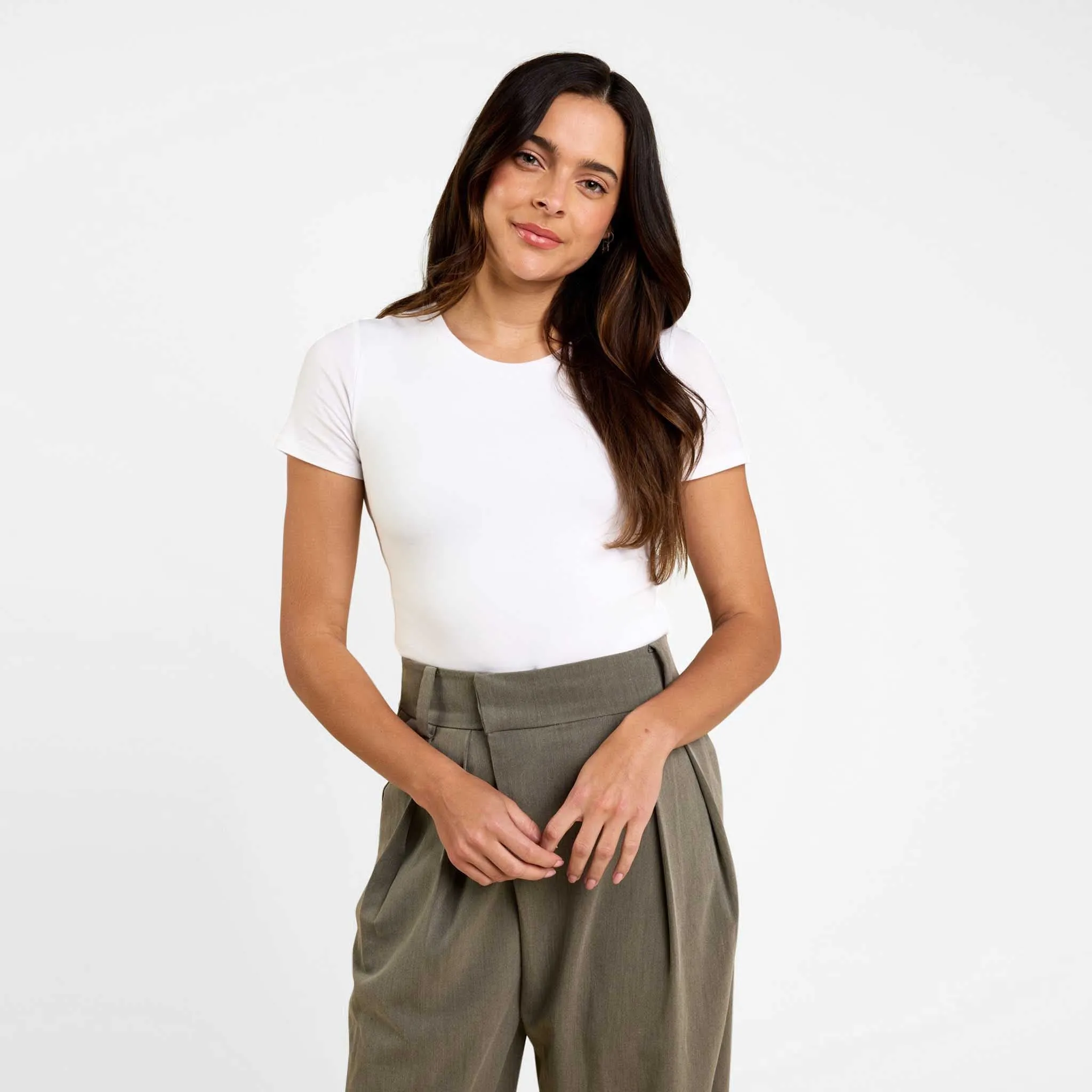 Cotton Stretch Classic Crewneck Tee | White