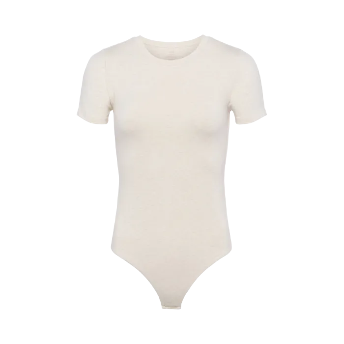 Cotton Stretch Short Sleeve Crewneck Bodysuit | Heather Bone