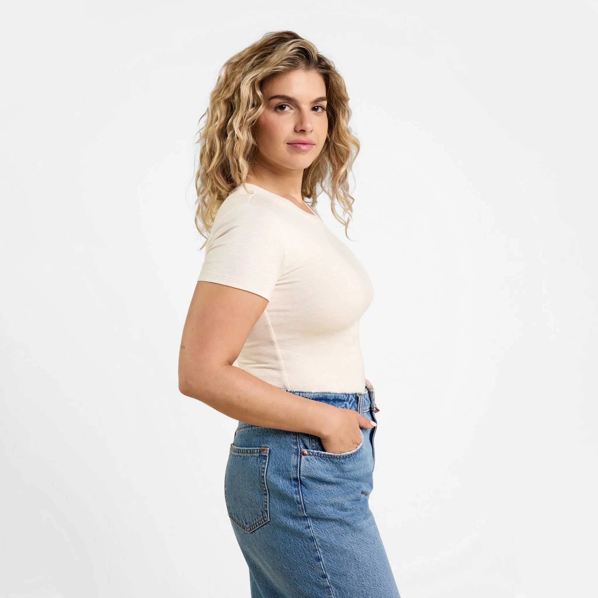 Cotton Stretch Short Sleeve Crewneck Bodysuit | Heather Bone