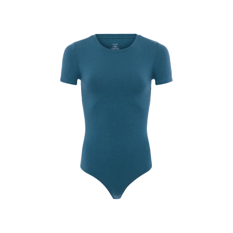 Cotton Stretch Short Sleeve Crewneck Bodysuit | Ocean