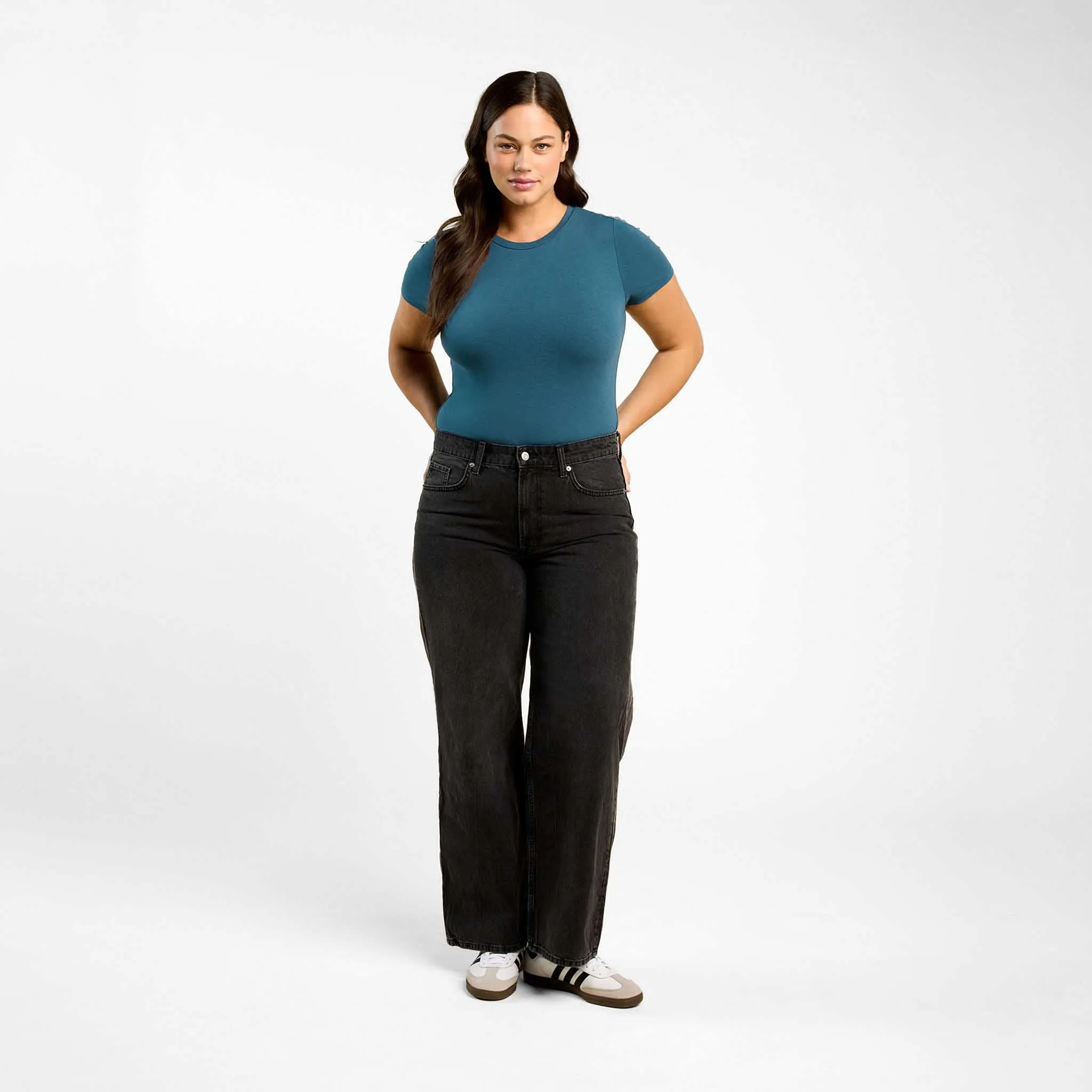 Cotton Stretch Short Sleeve Crewneck Bodysuit | Ocean