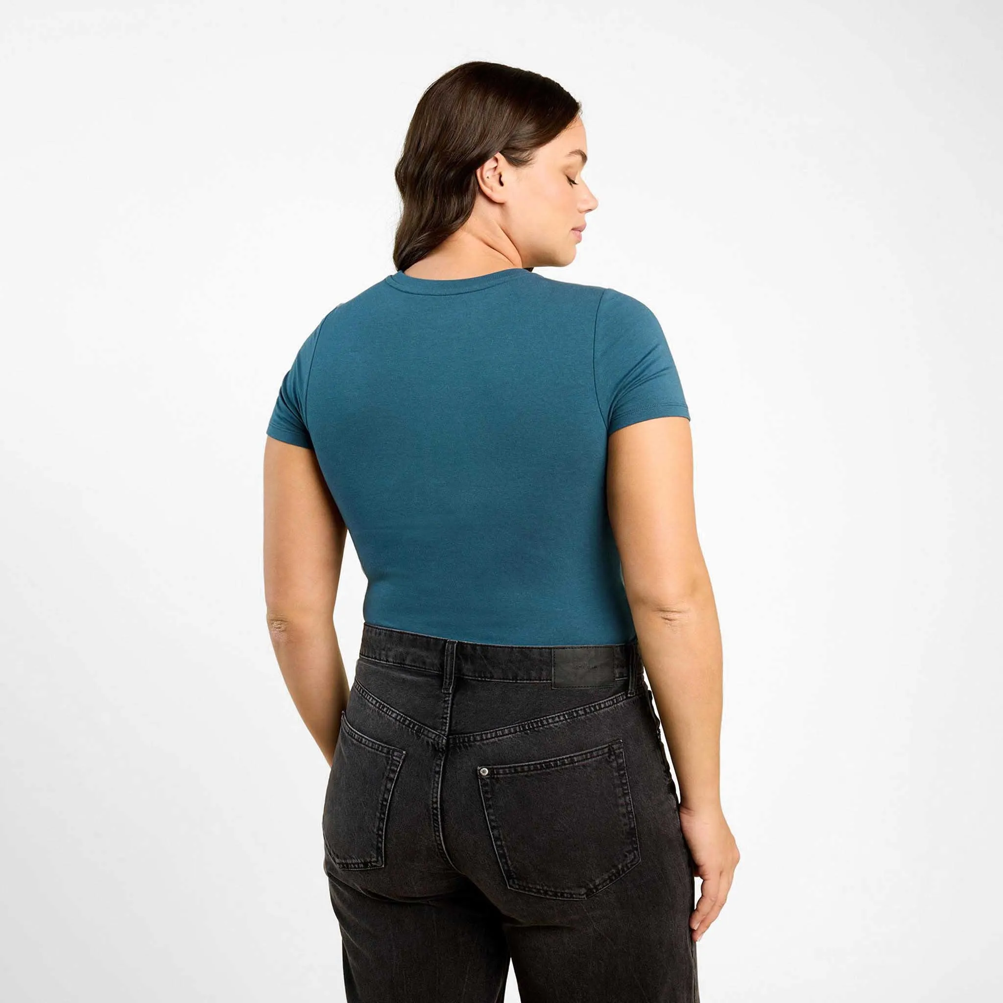 Cotton Stretch Short Sleeve Crewneck Bodysuit | Ocean