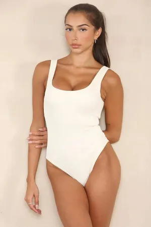 Cream Thick Straps Ribbed Shaping Bodysuit