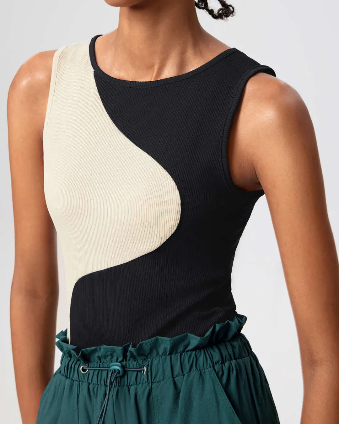 Crew Neck Two Tone Ribbed Knit Bodysuit