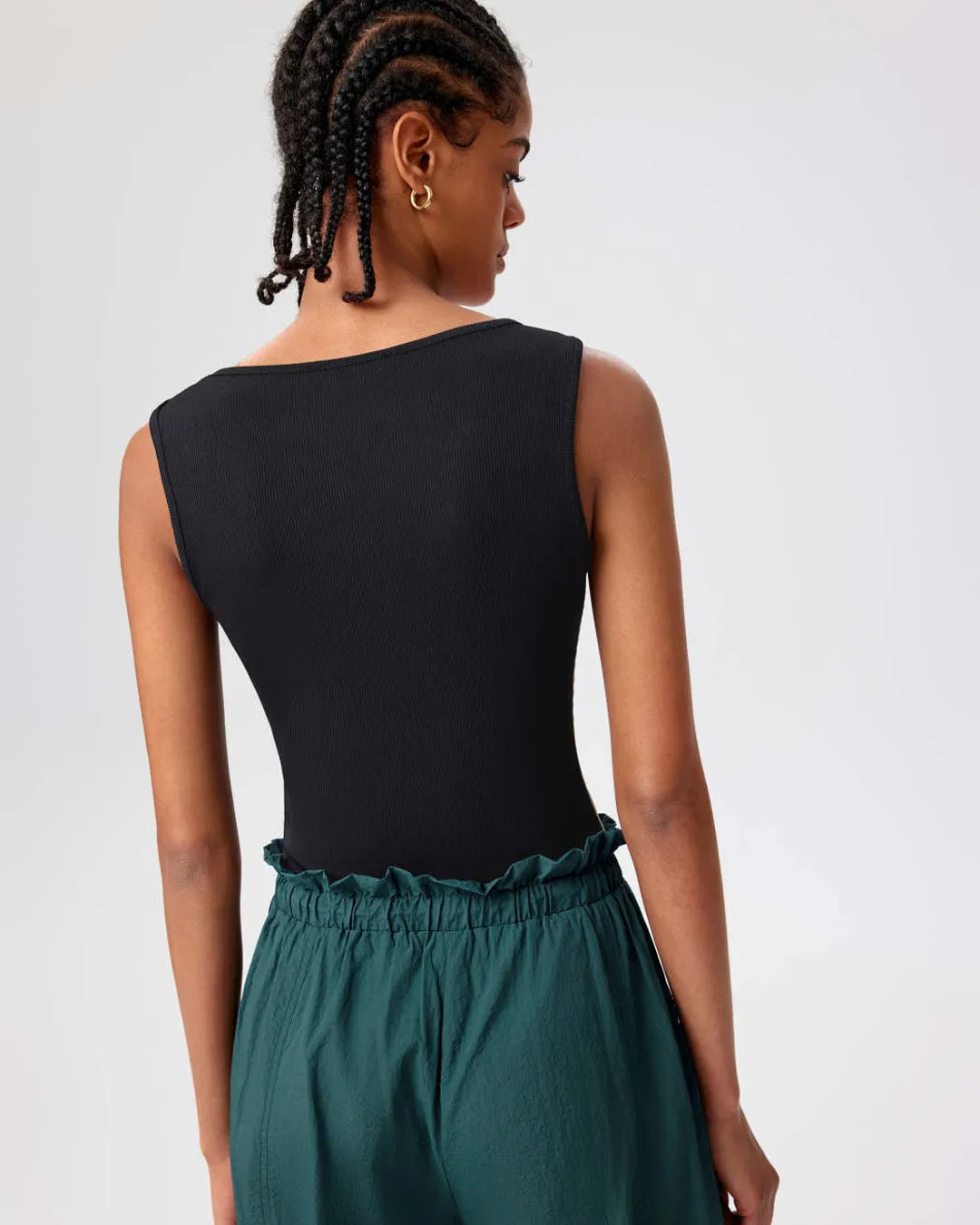 Crew Neck Two Tone Ribbed Knit Bodysuit