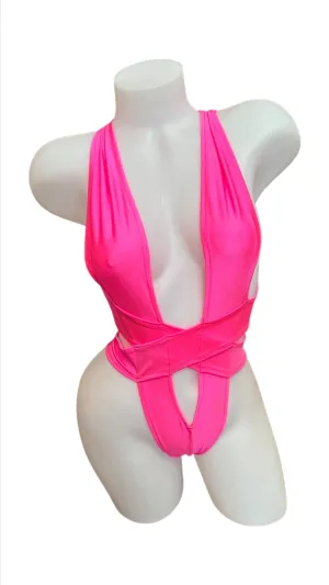 Criss Cross Bodysuit Hot Pink