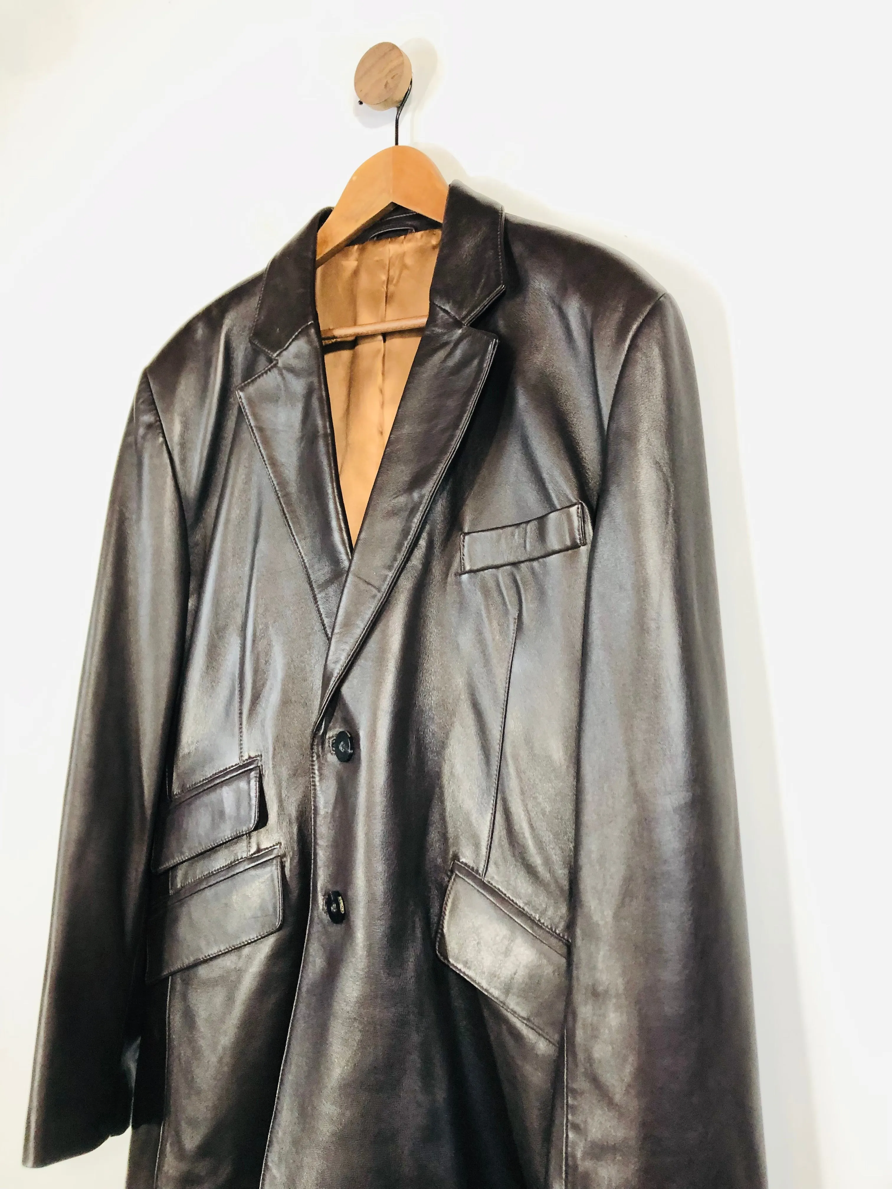 Crombie Men's Leather Overcoat | XXL | Brown
