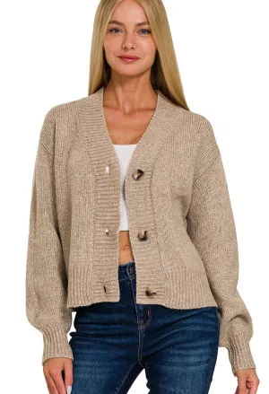 Cropped Button Cardigan Sweater - Latte