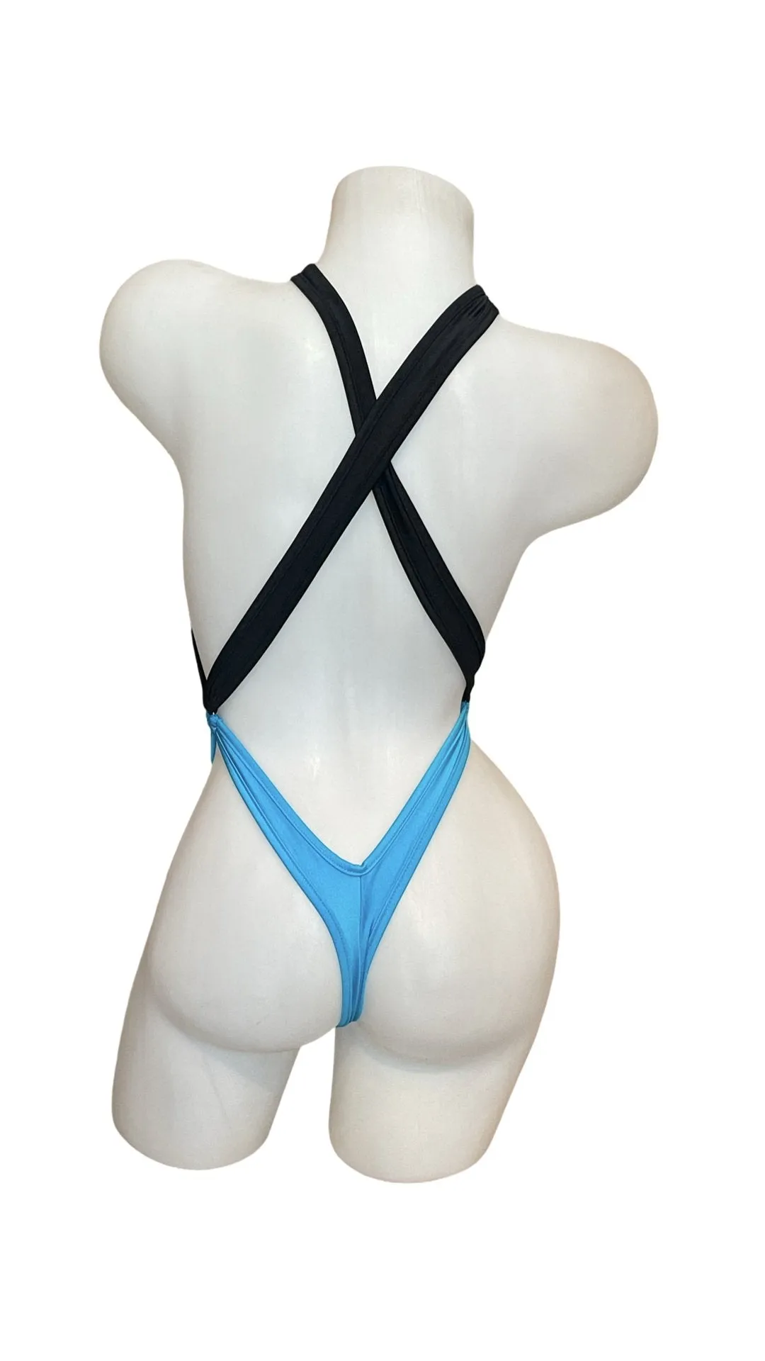 Cross Shoulder Bodysuit Black/Turquoise