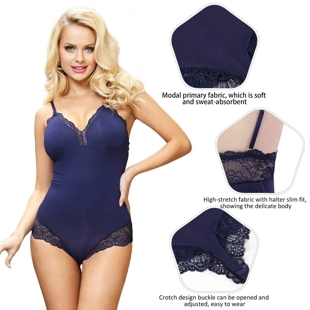 Crotch Openable Stretchy Plus Size Egypt Modal Lace Bodysuit