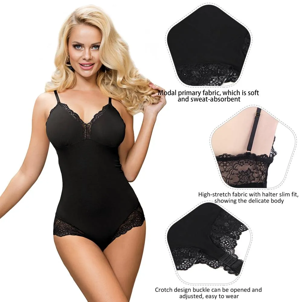 Crotch Openable Stretchy Plus Size Egypt Modal Lace Bodysuit