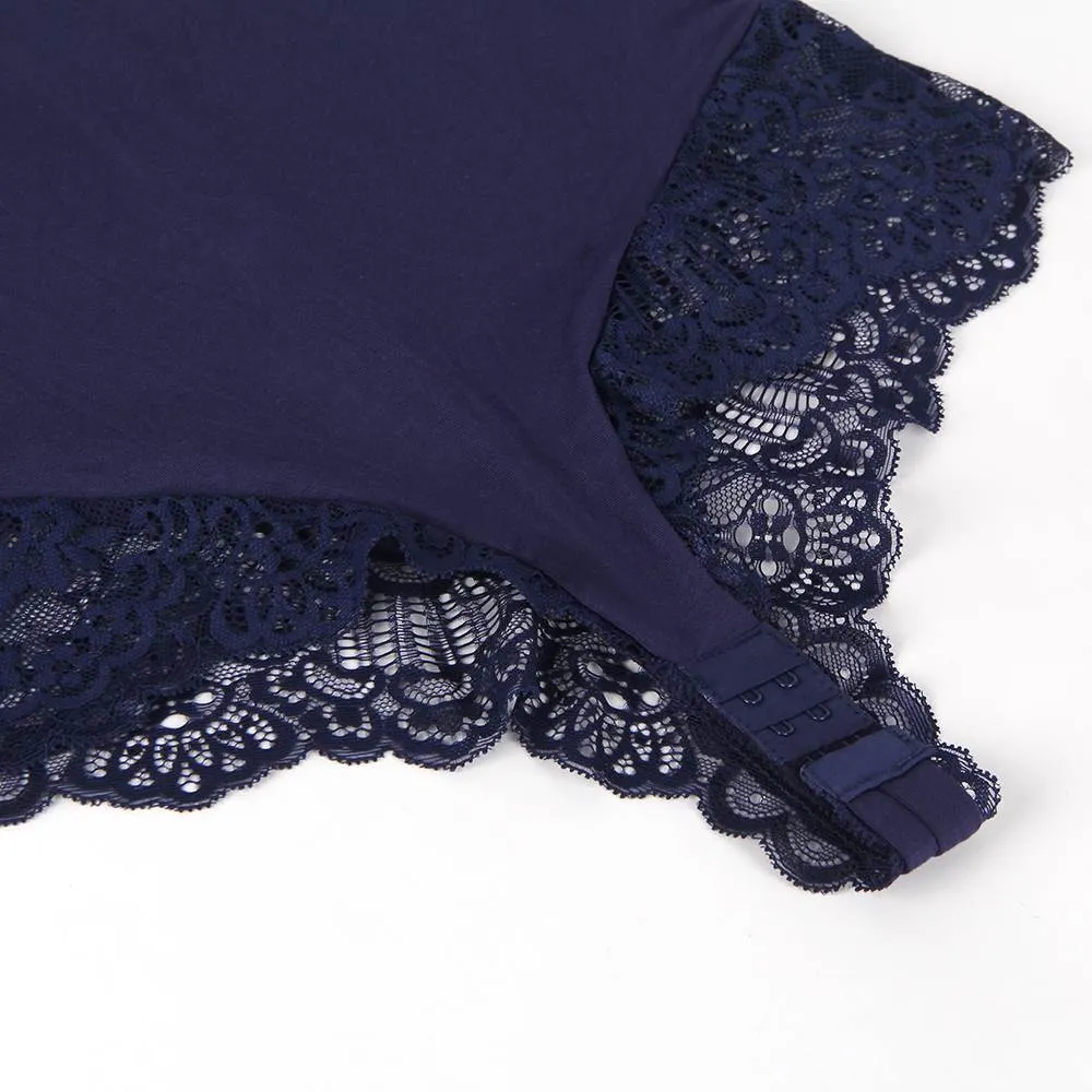 Crotch Openable Stretchy Plus Size Egypt Modal Lace Bodysuit